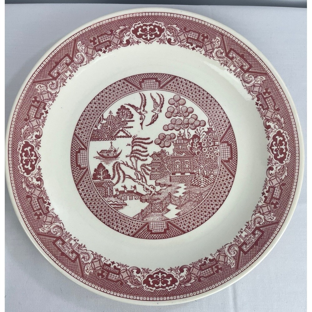 Vintage‎ Red/Pink Royal Willow Ware  12" Plate Oriental Design